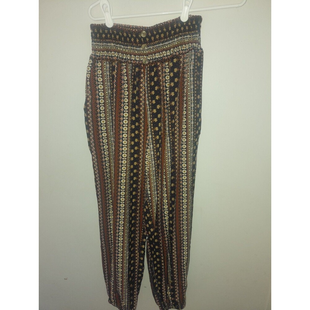 Women’s Bohemian Geometric Harem Pants Black/Brown/Beige Rayon Elastic S